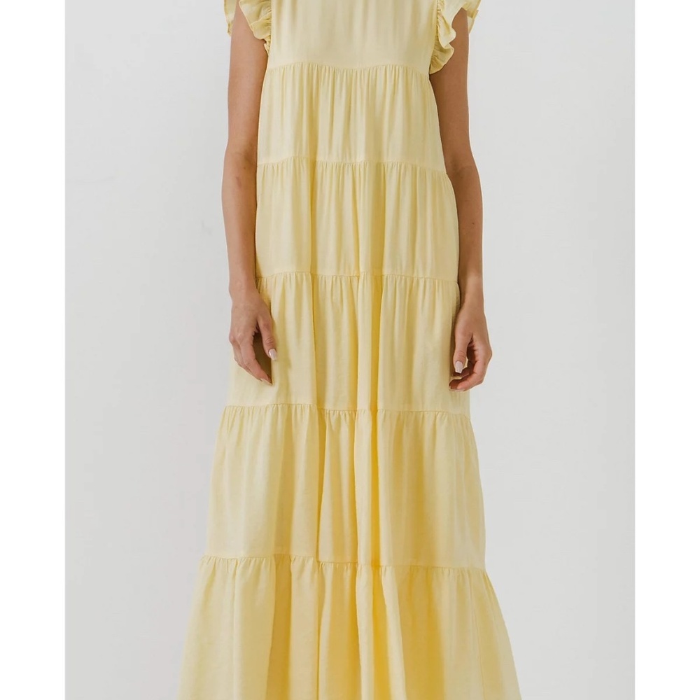 English Factory Tiered  Maxi Butter Yellow Dress